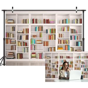 LYWYGG 7X5FT Bookshelf Backdrop Bookcase Backdrop Library Office Background for Video Conference Vintage Party Books CP-259 White
