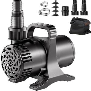 OYO Water 100W 1600 GPH Pond Pump, Ultra Quiet Heavy Duty Submersible Water Pump for Koi Ponds, Fountains, Aquariums & Waterfalls, Submersible & Inline Use, 20.3 ft Power Cord, Includes Filter Bag