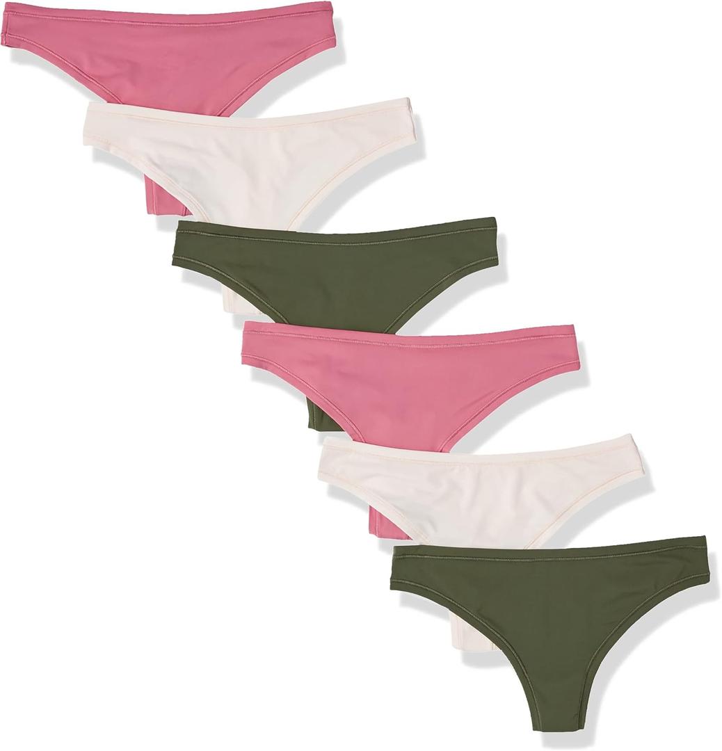 Amazon Essentials Women's Microfiber Underwear, Pack of 6 (Medium, Dark Military Green/Rose/Soft Pink)
