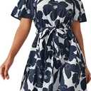 Women's Off Shoulder Ruffle Floral Summer Wedding Guest Dresses A Line Shift Short Skater Dress with Belt, Large