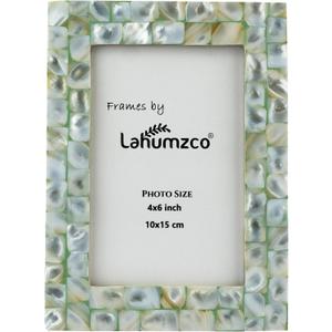 Mother of Pearl Photo Frame 4x6  Handmade Decorative Picture Frame for Tabletop or Wall  Elegant Pearl Inlay Home Dcor for Living Room, Bedroom, Office (Green)