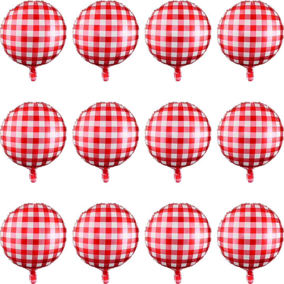 Threan 50 Pieces 18 Inches Checkerboard Balloons Aluminum Foil Balloons Party Decorations for Summer Picnic BBQ Party Decor Birthday Holiday Racing Themed Supplies(Red, White)