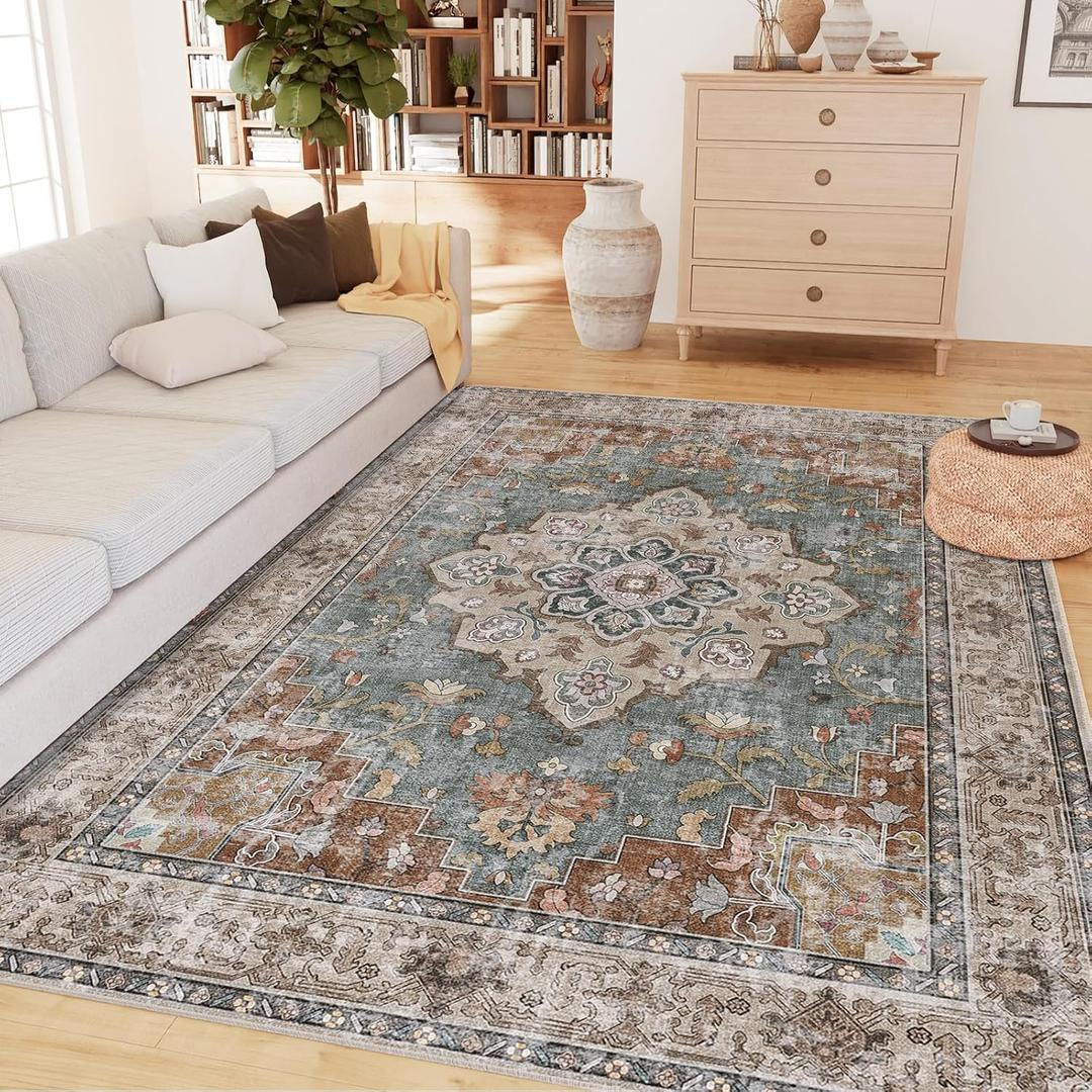 Machine Washable Rugs Nursery Rug 5x7 Cute Girl Non Slip Low Pile Water Repellent Soft Print Pattern for Bedroom Indoor Decor Kids Playroom Browngreen