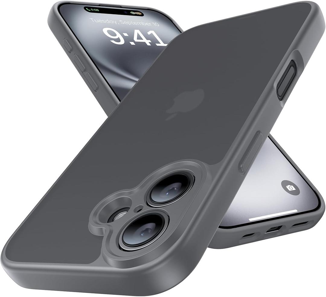 Shockproof for iPhone 16 Case, [Full Camera Protection] [Military-Grade Drop Protection] Protective Anti-Yellow Slim Translucent Matte Skin-Friendly for iPhone 16 Phone Case, Gray