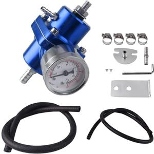 BARTOO Universal Adjustable Fuel Pressure Regulator Kit, Aluminum Fuel Regulator,Adjustable Gas Oil Injection Pressure Regulator with 0-140 PSI Gauge -Blue
