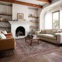 Kuden 8x10 Area Rug, Machine Washable Area Rug with Non-Slip Backing, Vintage Style, Soft, Easy Clean, Low Pile Rug for Living Room, Bedroom, Dining Room