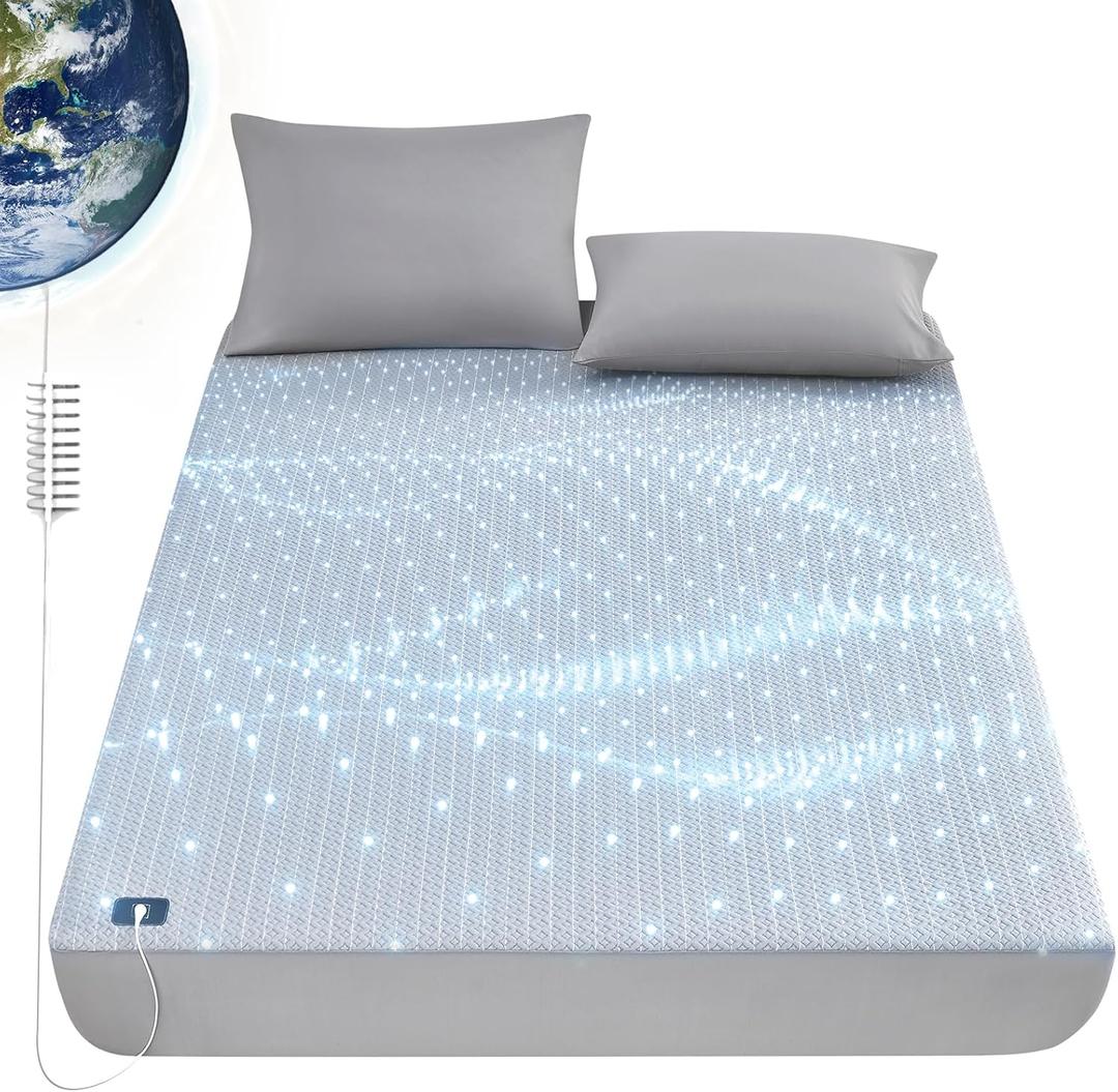 L'AGRATY Grounding Sheets King Size,5% Sliver Fiber Fitted Sheets Connected Earth, Deep Pocket(12-16in) Grounding Mattress Cover with Cord(King,Grey)