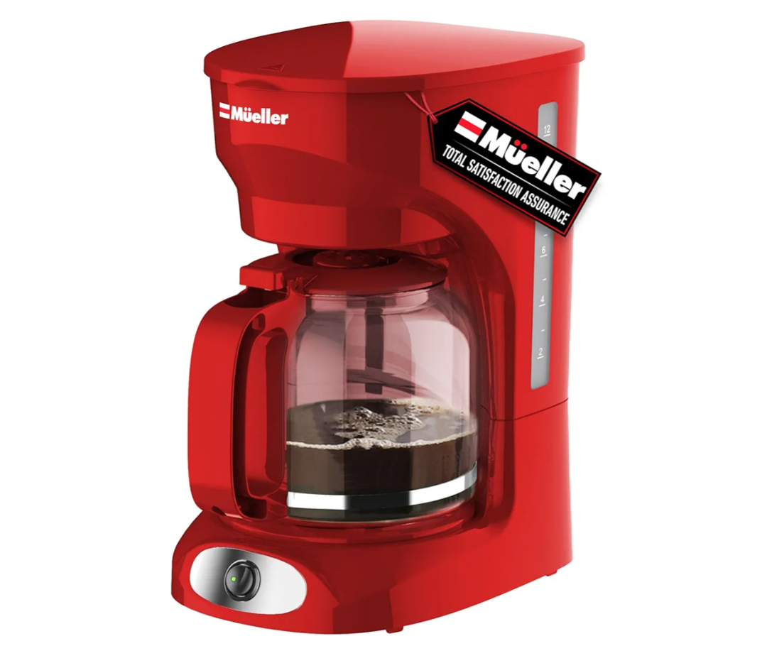 MÜELLERHOME 12-Cup Red Coffee Maker - Perfect for Home or Office, Borosilicate Carafe, Auto-Off, Reusable Filter, Anti-Drip, Keep-Warm Function, Clear Water Level Window, Red Kitchen Accessories