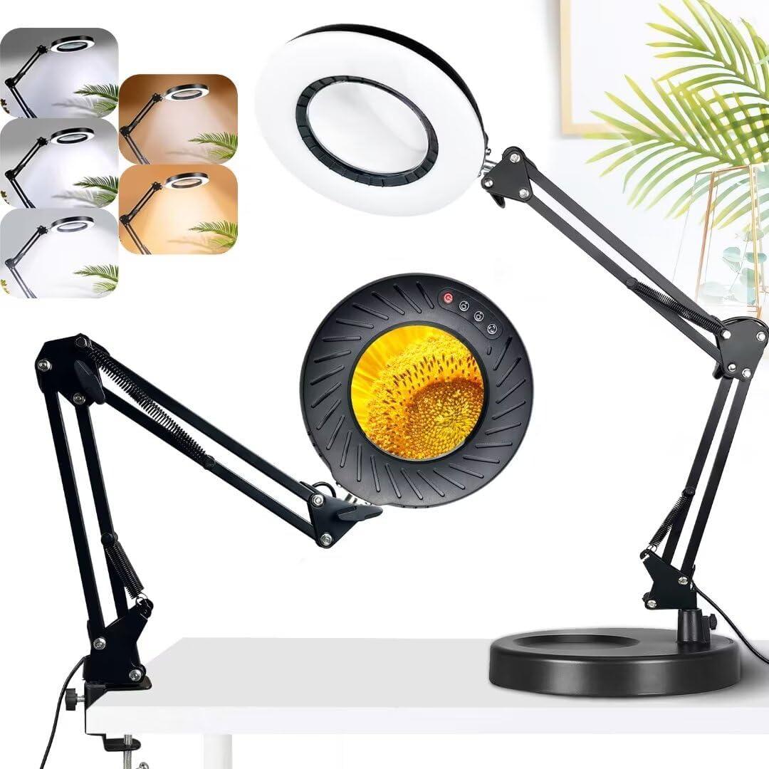 Magnifying Glass with Light - Lighted Magnifying Glass Magnifying Lamp 5 Color Modes Stepless Dimmable 2-in-1 Hands Free Magnifier with Light Magnifying Glass for Close Work Reading Repair