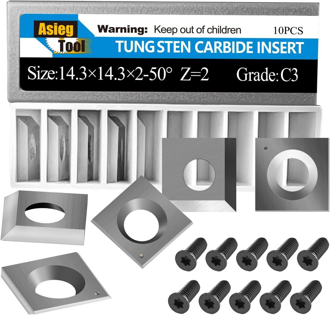 Asieg Tool 14.3x14.3x2.0-50 Carbide Inserts Cutters Knives 2 Cutting Edges for Cutech Tool Planer Jointer 40700H-CT 4700HC-CT 40100H-CT 40600H-80100-CT 40200H-CT 40600HC-80100-CT 40200HC-CT Head 10pc