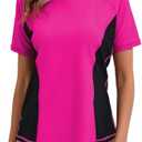 Halcurt Women's Short Sleeve Rash Guard Swimsuit Top with Built in Bra Swim Shirt UPF50+ Quick Dry Bathing Suit Size L