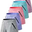 5 Pack: Womens Workout Gym Shorts Casual Lounge Set, Ladies Active Athletic Apparel with Zipper Pockets (X-Large, Heather Gray/Cerise/Cherry/Glacier Blue/Sonar Blue)