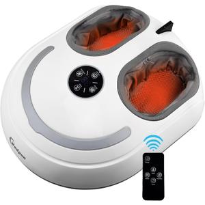 Shiatsu Foot Massager with Heat Electric Feet Massage Machine for Plantar Fasciitis Relief Adjustable Air Compression & 3 Temperature Levels Perfect for Home or Office White