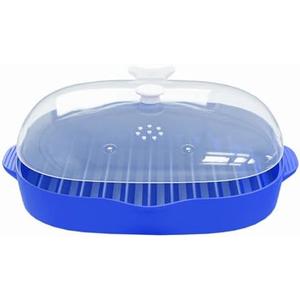 Microwave Bacon Rack, Microwave Bacon Tray with Splatter Lid, Microwavable Bacon Grill, Large Capacity with Single Tray Cooking, L: 9inch（Blue）