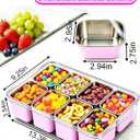 Snackle Box Container, Stainless Steel Divided Serving Tray with Lid and Handle, Large Snack Tray for Fruit Veggie Candy, 8-Compartment Snack Platter for Travel Beach Picnic,with Pink Silicone Sleeve