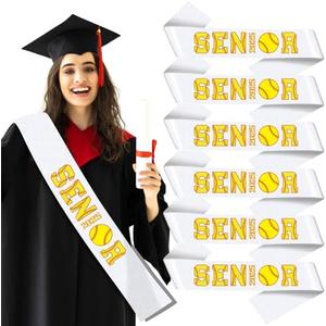 Pack Of 2 Hotop 6 Pcs Senior 2025 Satin Sashes White Sashes with Sport Themed Letters 2025 Graduation Sash Senior Cheer Sash Cheerleader Celebration Class Competition Party Decoration Supply (Softball)