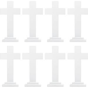 Bucherry 8 Pack 7.87 Inch Wood Crosses with Stand, Wooden Crosses Easter Cross Tabletop Decor Religious Christian Gift Baptism Centerpiece for Table Craft Wedding Church Sunday First Communion (White)