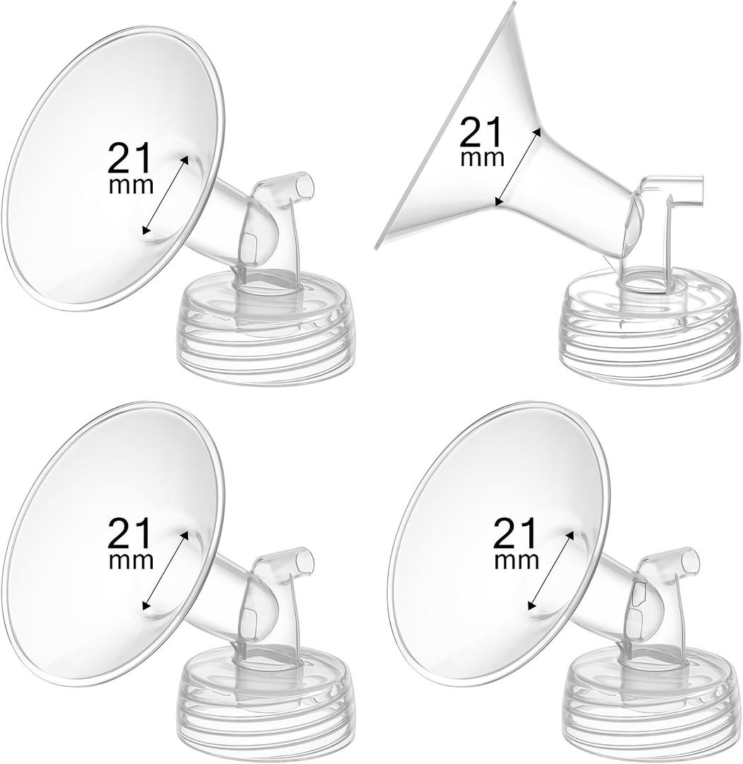 4PCS 21mm Breast Pump Flanges, Compatible with Spectra S1/S2/9Plus/Synergy Gold, Motif Luna, Wide-Mouth Bottle Fit, Breast Pump Accessories