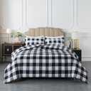 Caressma Buffalo Plaid Comforter Set Full Size, Black White Plaid Comforter Bedding Set for All Seasons, Classic Gingham Pattern Print Soft Microfiber 3 Pieces Comforter with Pillowshams