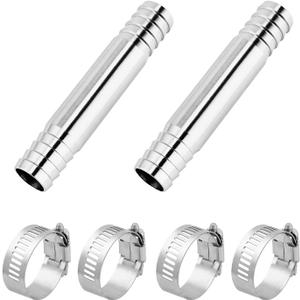 2 Pack 3/4" Hose Barb Fitting 4" L 304 Stainless Steel Sanitary Barbed Splicer Mender Union Coupler with Hose Clamp for Home Garden & Industrial (3/4 Inch Hose Barb)