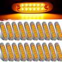 20Pcs Spyder 6.2" LED Marker Clearance Lights 12LED, 6.2" Rectangular Amber Trailer Truck Side Clearance Marker Lights Lamps Surface Mount Sealed w/Stainless Steel Rim Bezel