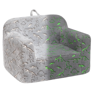 ALIMORDEN Kids UltraSoft Snuggle Foam Filled Chair, GlowinTheDark Dinosaurs Fossil Pattern Toddler Cuddly Sherpa Reading Couch for Boys and Girls