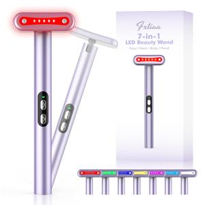 Light-Therapy-Wand, Red Light Therapy for Face and Neck Facial Wand 7 in 1 Led Beauty Wand Red & Blue Rejuvenation Face & Eye Massager Skincare Tool (Purple)