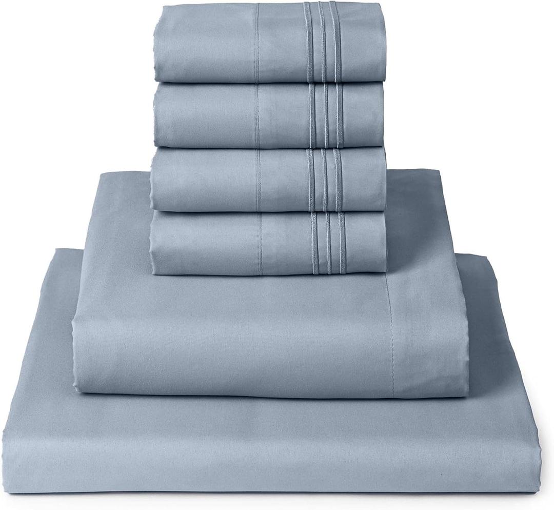 Mellanni King Sheet Set - 6-Piece Iconic Collection Bedding, (Including 4 Pillowcases), 16-Inch Deep Pocket, Easy Care, Extra Soft, Cooling Sheets, Brushed Microfiber - Blue Hydrangea