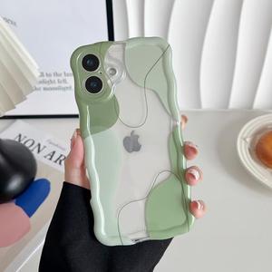 DEFBSC for iPhone 17 Case, Cute Clear Wavy Art Design Aesthetic Pattern Phone Case for Women Girls, Wave Frame Durable Protective Cover Full Camera Protection Bumper for iPhone 17, Green