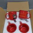 Ceramic Coffee Mugs Set of 4, 14 oz Coffee Cups with Handle, Cute Unique Panda Pattern Coffee Mugs For Hot Chocolate Tea, Microwave & Dishwasher Safe Cappuccino Latte Americano Mugs (RED)