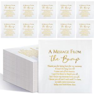 Colarr 100 Pcs Small Baby Shower Napkins 3 Ply 5 x 5 Inch Cocktail Napkins a Message from The Bump Disposable Gender Reveal Supplies with Gold Foil for Baby Welcome Party(White)