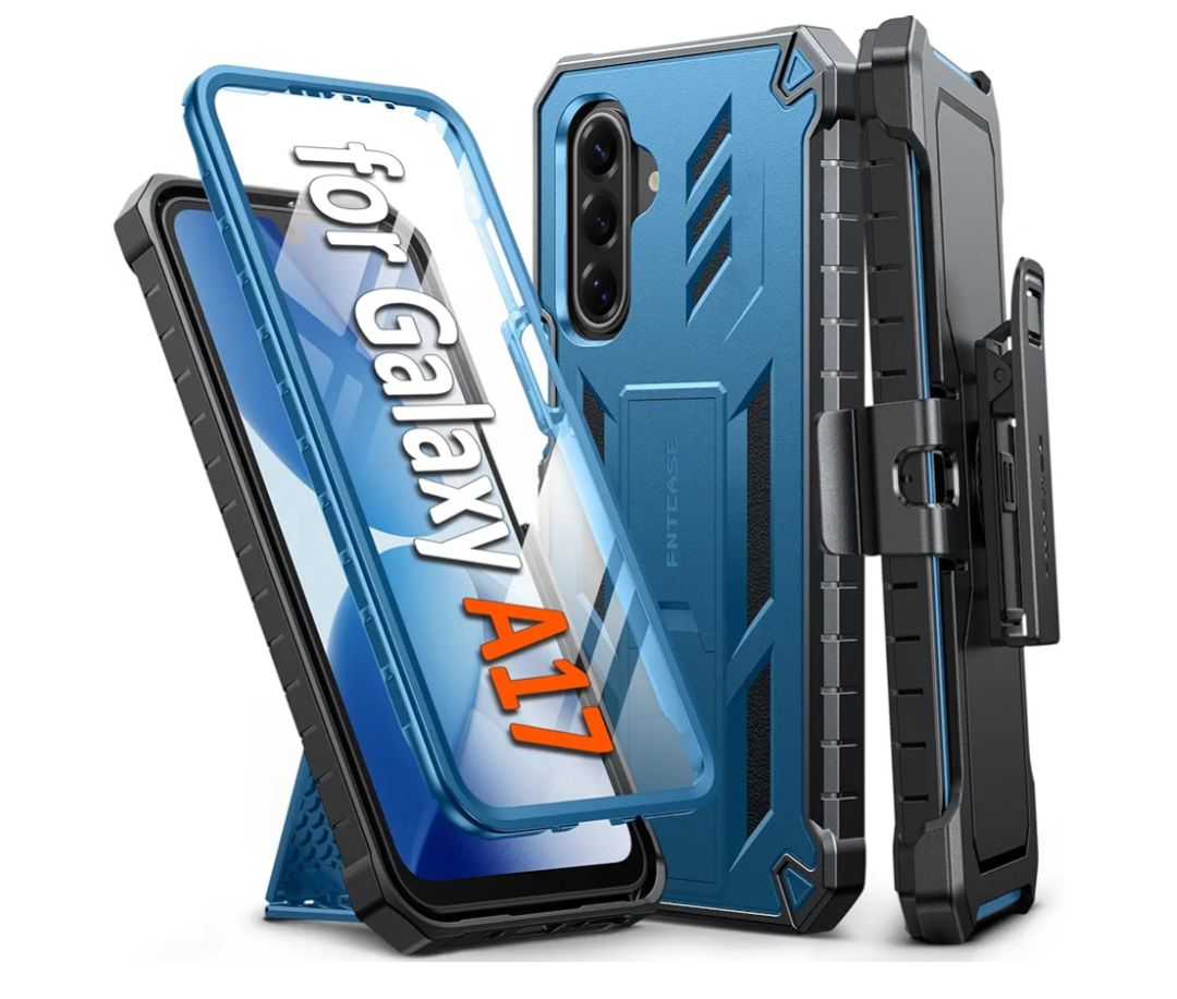 FNTCASE for Samsung Galaxy A175G Case: Military Grade Rugged Cell Phone Cover with Kickstand & Belt Clip Holster | Shockproof TPU Protection Bumper Matte Textured for Galaxy A17 Cases 6.7 inch, Blue