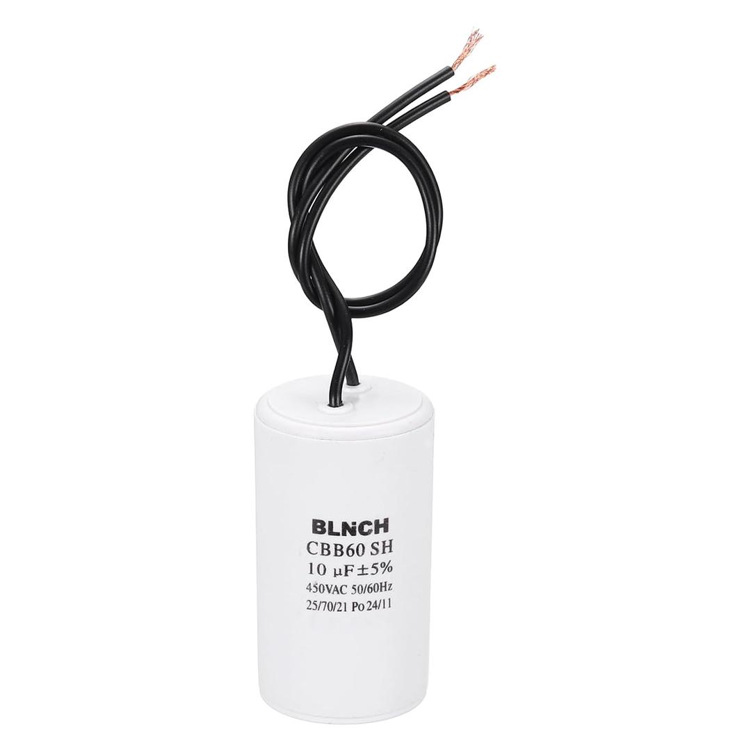 MECCANIXITY CBB60 Running Capacitor, 10uF 450V 2 Wire Electric Air Compressor Motor Run Starting Capacitor for Washing Machine, Refrigerator, Air Conditioner, White