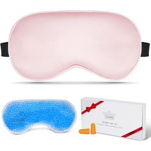 Cooling Eye Mask for Sleeping, Silk Sleep Mask w/Gel Eye Mask, Heated Eye Masks, Blindfold Eye Cover Women Sleeping Mask for Home, Office, Travel, Yoga, Medditation, Stocking Stuffers(Pink)