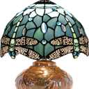 Small Tiffany Table Lamp Mini Mushroom Stained Glass Lamp Memory Sympathy lamp 10X11 Inch (Sea Blue Dragonfly)