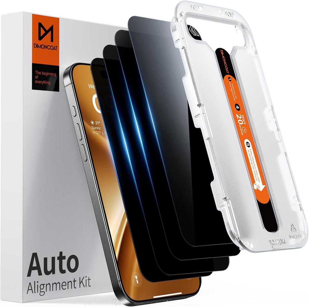 DIMONCOAT 2PACK TOP 9H+ Glass for iPhone 14 Pro Max Privacy Screen Protector [Auto Alignment Kit] [10X Military Protection] UNBREAK Tempered Glass Film for iPhone 14 Pro Max 6.7 inch [Case Friendly]