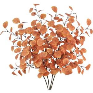 4Pcs Artificial Eucalyptus Leaves Stems 33.8 Eucalyptus Branches Fake Poinsettia Flowers Faux Plants for Home Table Fireplace Party Wedding Thanksgiving Décor (Fall)