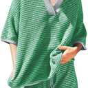 Girls 2 Piece Outfits Set Oversized Short Sleeve V Neck Knit Sweater Tops Casual Shorts Lounge Set (7-8 Years, Green)