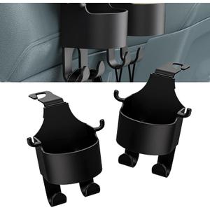 2 PCS Back Seat Cup Holder Hook, Multifunction Car Seat Back Storage Hook, Car Rear-mounted Mobile Phone Holder, Universal for Most Cars (Black)