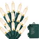 ASENEK Christmas Light, 33ft 100 LED Battery Operated String Lights with Auto Timer & 8 Modes, Green Wire Outdoor Waterproof String Lights for Outdoor and Indoor Christmas Decor – Warm White