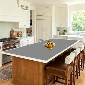 120''x24''(305cmx60cm) Extra Large Silicone Mat for Kitchen Counter, Non-Slip Heat Resistant Countertop Protector, Waterproof Durable Kitchen Mat for Countertops, Light Gray
