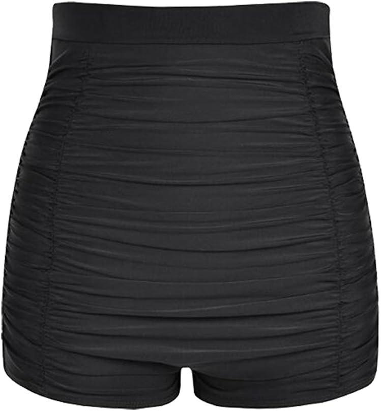 Women's Tankini Bikini Bottom High Waist Swim Shorts Briefs Shirred Tankini Bottom Sport Swimwear S-XXXL (10-12, Black2) L