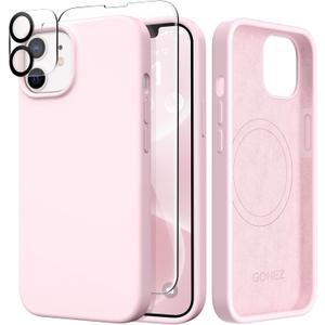 GONEZ Magnetic for iPhone 12 Case / 12 Pro Case, Compatible with MagSafe, [Screen Protector + Camera Lens Protector], Silicone Shockproof Anti-Scratch Protective Phone Case 6.1 Inch, Chalk Pink