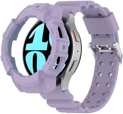 QHBAMD Silicone Bands with Protective Case for Samsung Galaxy Watch 6 40mm/44mm - Waterproof Adjustable Breathable Strap for Men Women