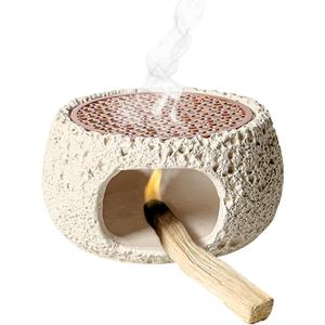 Palo Santo Holder, Handmade Cement Burner for Palo Santo/Sage/Incense Cone, Smudge Bowl, Zen Decor for Yoga Meditation Room (Beige)