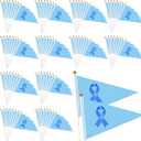 Remagr 100 Pcs Colon Cancer Awareness Hand Flags, Blue Ribbon Small Waving Flags with PVC Sticks for Parades, Charity Events & Support Campaigns