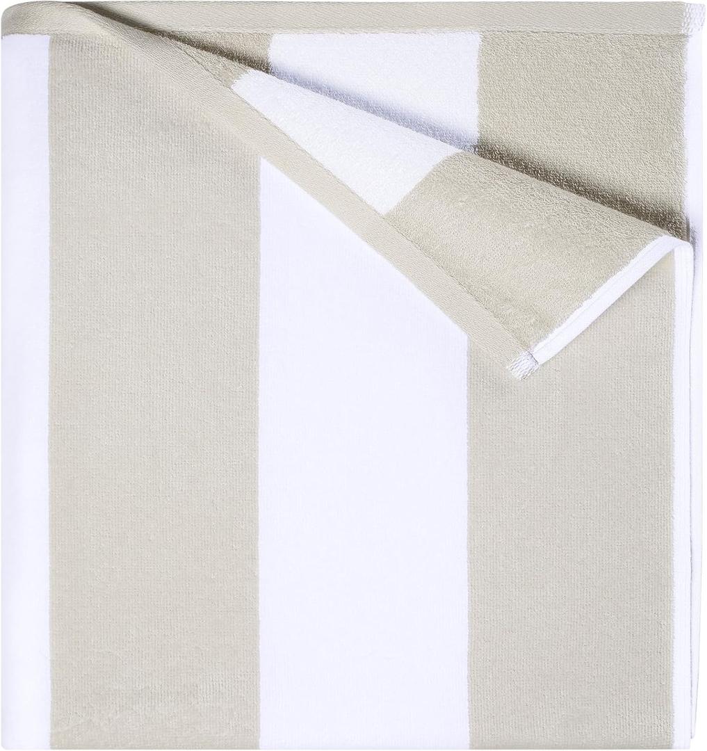 GABAO Cotton Beach Towel Oversized - 70"x 35"|Large Striped Towel - Classic Soft, Absorbent Terry Cloth for Pool, Beach, Travel & Resort (Chiffon)