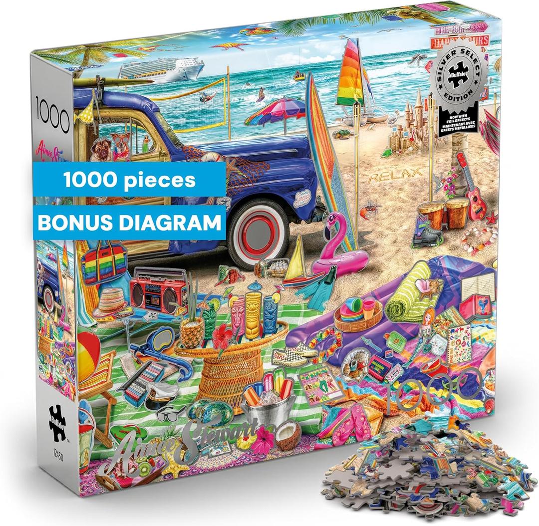 Buffalo Games Aimee Stewart Beach Vacation 1000-Piece Jigsaw Puzzle for Adults, Silver Select Premium Puzzle with Foil Accents