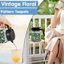 Vintage Floral Pattern Tea Pots Built-in Infuser,Vintage Floral Teapot with Built In Infuser Stainless Steel Thermal Carafe with Lid for Hot Drinks,Pink(Wooden Handle,35oz)
