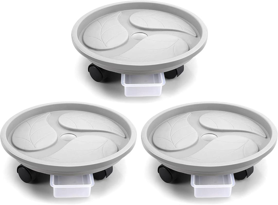 Looca Plant Caddy with Wheels and Drainage Tray, 13Rolling Plant Stand Flower Pot Mover, Planter Caddies Round Plant Dolly for Heavy Duty Planter, 3 Pack, Bearing 120 lbs (Grey)